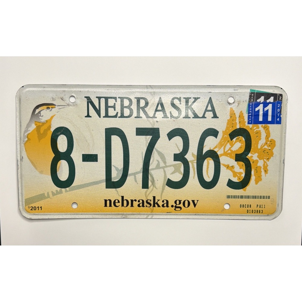 2014 NEBRASKA GRAPHIC AUTO YELLOW BIRD LICENSE PLATE # 8-D7363